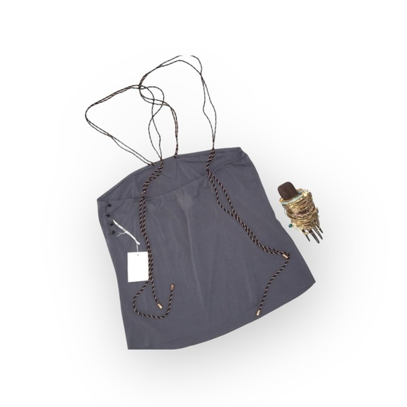 new La Rok Luxe ༄ Braided Lurex Straps Graffiti Print Silk Cami Top ༄ Gunmetal - Picture 11 of 16